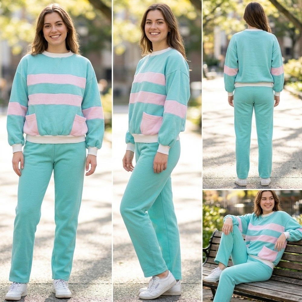Booth Bay Womens S/M Tracksuit Set Pastel Pink/Blue VTG Made in USA 2pc Outfit
